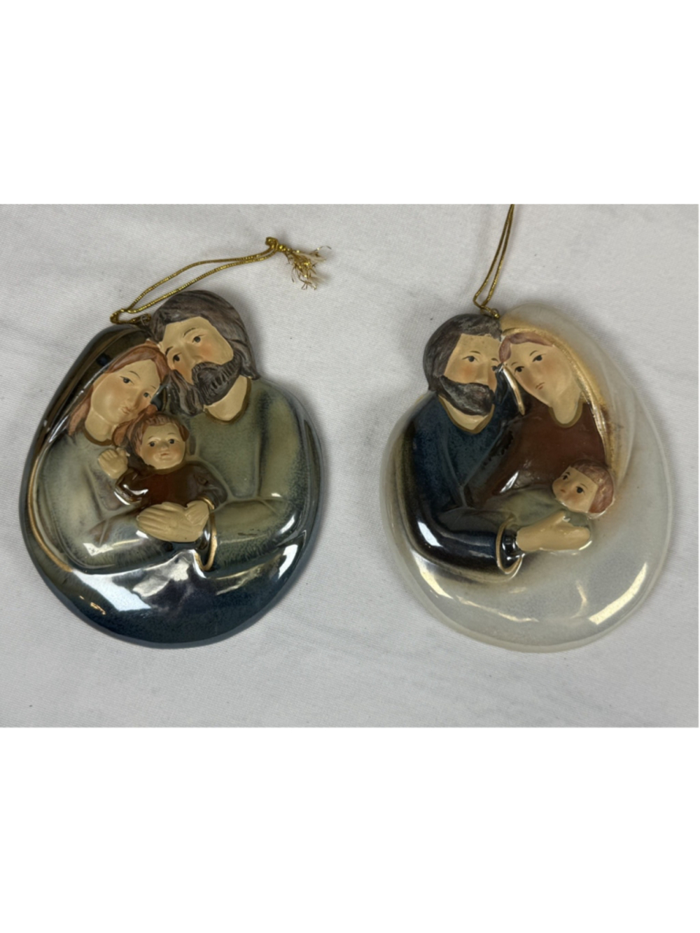 Set of 2 Holy Family Nativity Ceramic Christmas Ornaments Mary Joseph Jesus